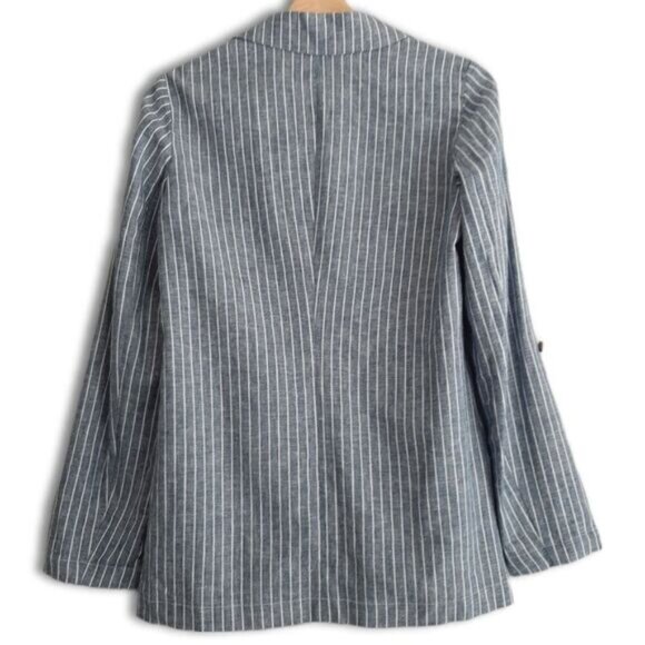 REITMANS Linen Cotton Open Front Utility Sleeve Light Blazer Jacket Blue Sz 4 - Picture 10 of 16